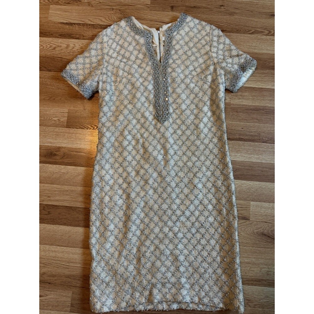 Vintage ILGWU Silver Metallic Beaded Rhinestone Cocktail Shift Dress Unmarked Sz